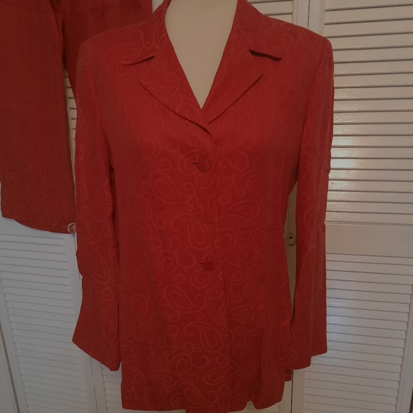 Carlisle rust paisley linen suit blazer hi waist pants sz 6/8 *F - Picture 5 of 6